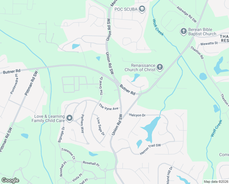map of restaurants, bars, coffee shops, grocery stores, and more near 3805 Union Road Southwest in Atlanta