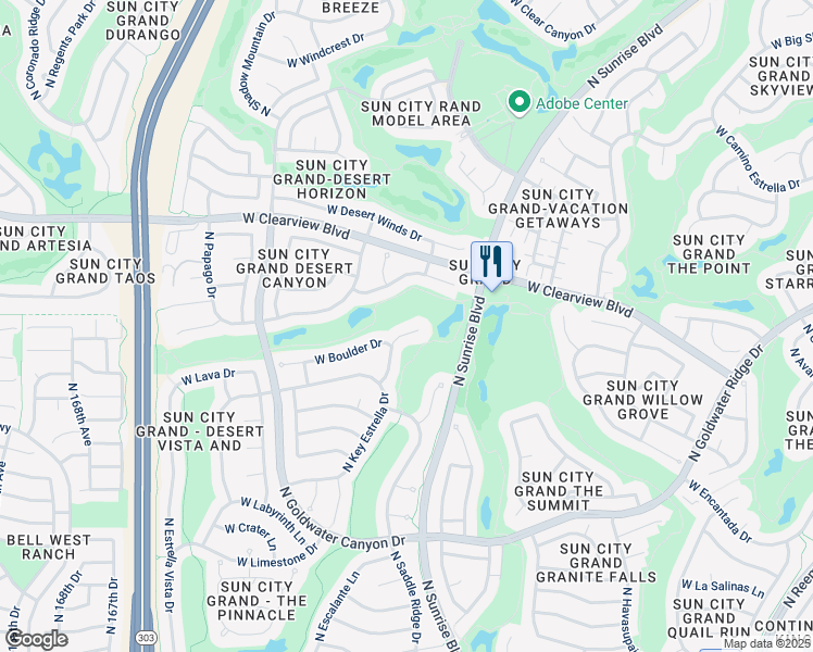 map of restaurants, bars, coffee shops, grocery stores, and more near 18537 North Laguna Azul Court in Surprise