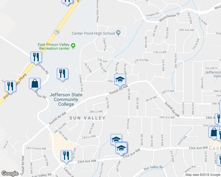 map of restaurants, bars, coffee shops, grocery stores, and more near 544 Sunhill Road Northwest in Birmingham