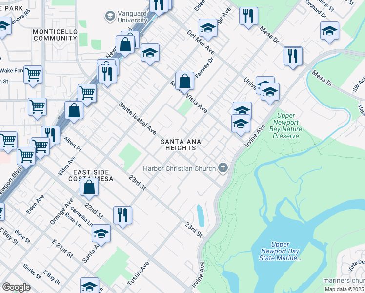 map of restaurants, bars, coffee shops, grocery stores, and more near in Costa Mesa
