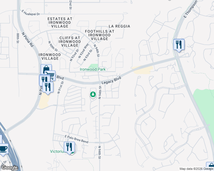 map of restaurants, bars, coffee shops, grocery stores, and more near 18381 North 94th Place in Scottsdale
