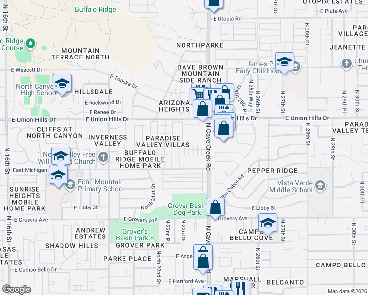 map of restaurants, bars, coffee shops, grocery stores, and more near 2226 East Michigan Avenue in Phoenix