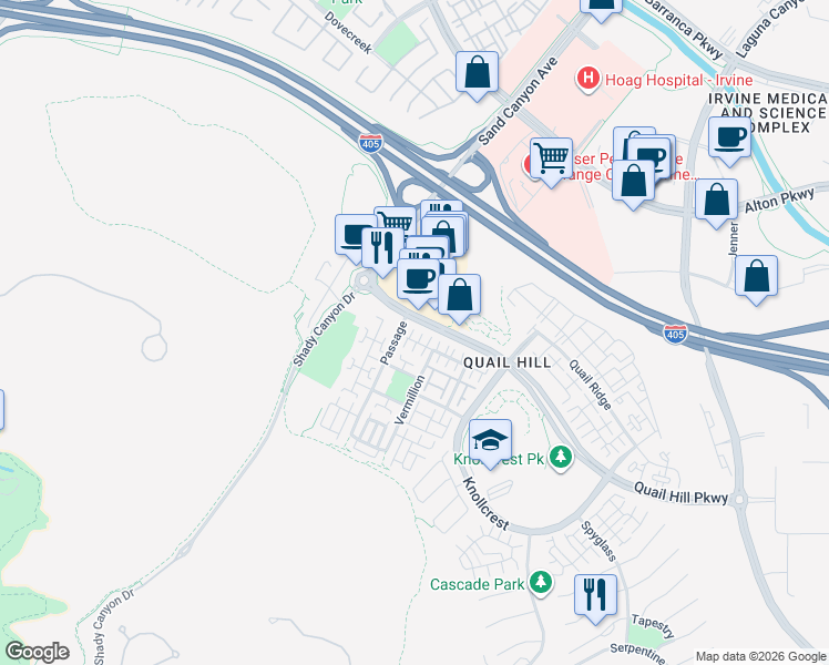 map of restaurants, bars, coffee shops, grocery stores, and more near 29 Windchime in Irvine