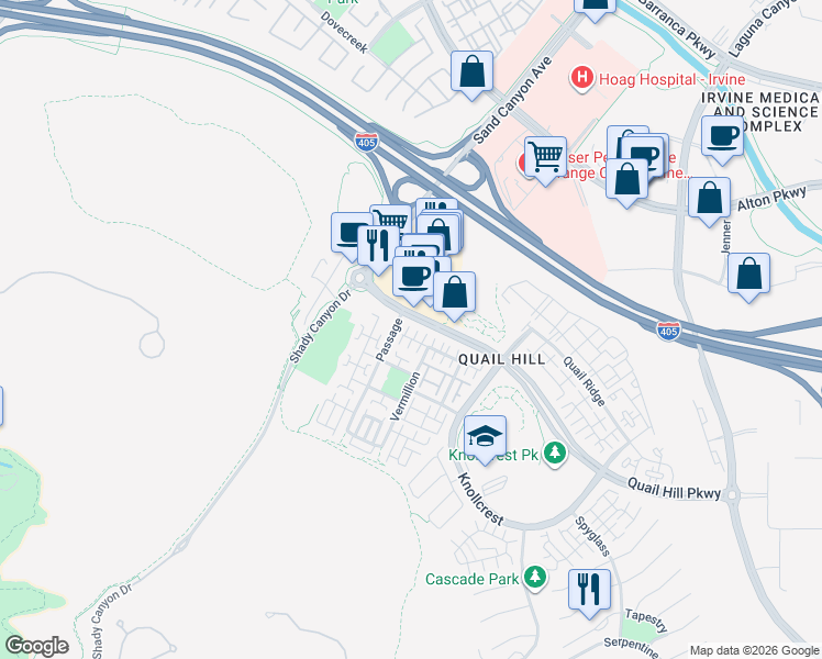 map of restaurants, bars, coffee shops, grocery stores, and more near 29 Windchime in Irvine