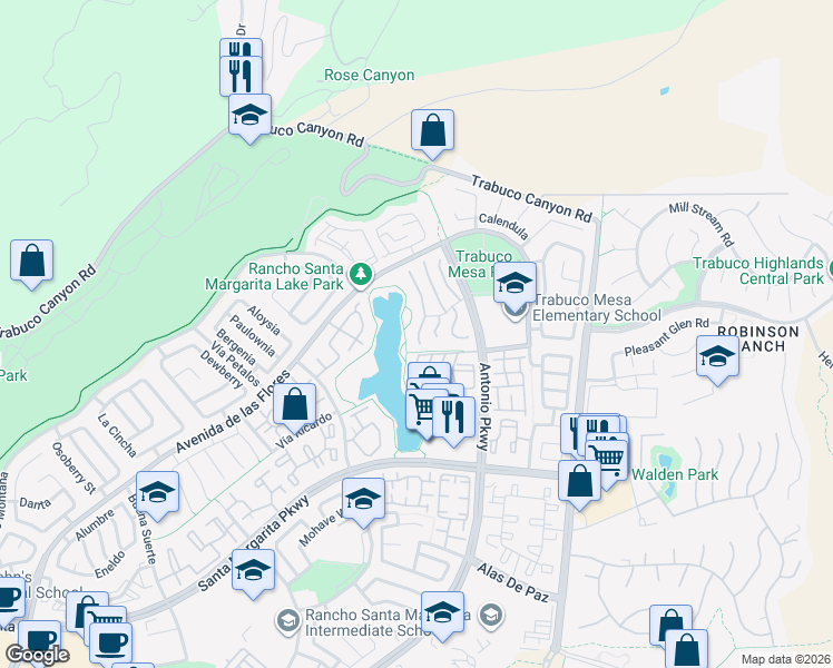 map of restaurants, bars, coffee shops, grocery stores, and more near 2 Calle Melinda in Rancho Santa Margarita
