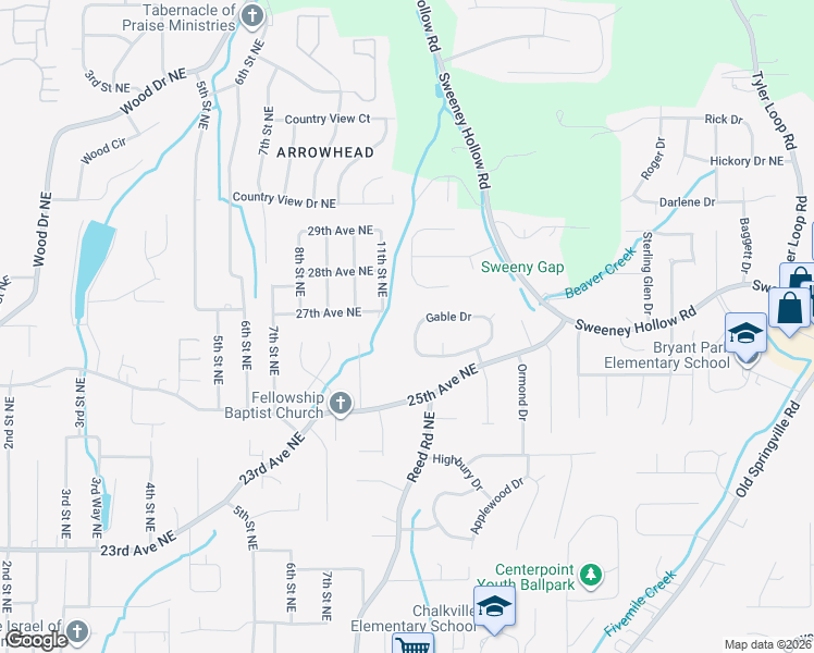map of restaurants, bars, coffee shops, grocery stores, and more near 741 Gable Drive in Center Point