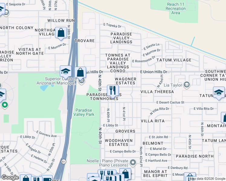 map of restaurants, bars, coffee shops, grocery stores, and more near 18226 North 41st Street in Phoenix