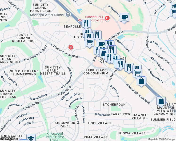 map of restaurants, bars, coffee shops, grocery stores, and more near 18413 North 147th Drive in Surprise