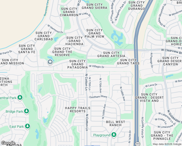 map of restaurants, bars, coffee shops, grocery stores, and more near 18460 North 170th Drive in Surprise
