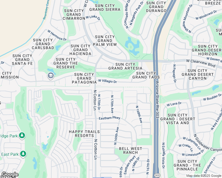 map of restaurants, bars, coffee shops, grocery stores, and more near 17010 West Northampton Road in Surprise