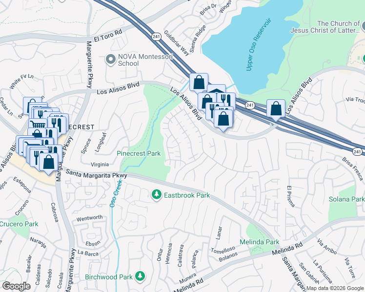 map of restaurants, bars, coffee shops, grocery stores, and more near 21312 Cancun in Mission Viejo