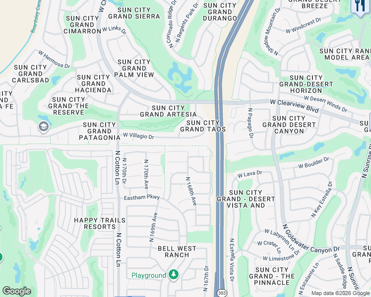 map of restaurants, bars, coffee shops, grocery stores, and more near 16781 West Northampton Road in Surprise