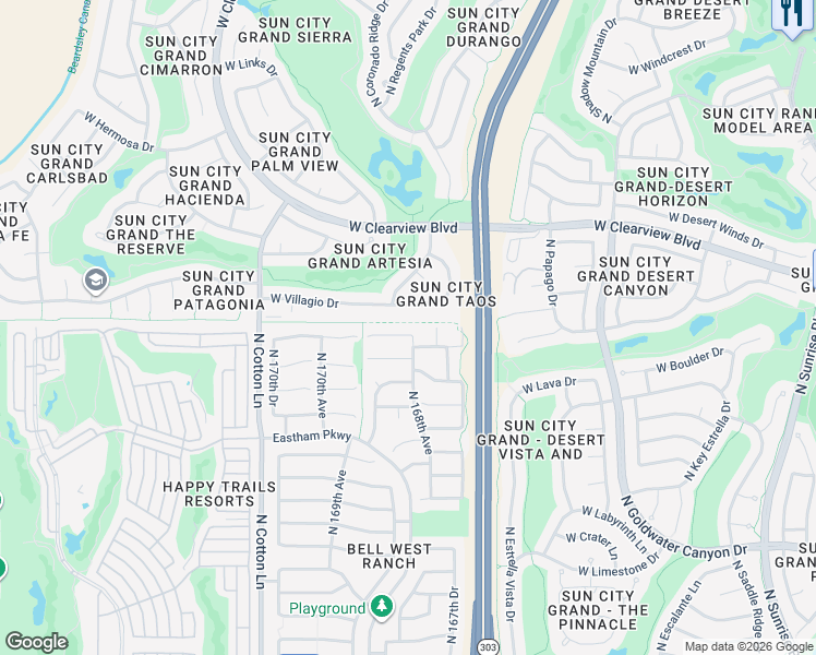 map of restaurants, bars, coffee shops, grocery stores, and more near 16812 West Northampton Road in Surprise