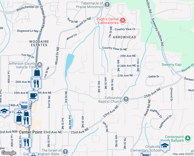 map of restaurants, bars, coffee shops, grocery stores, and more near 2536 5th Street Northeast in Center Point