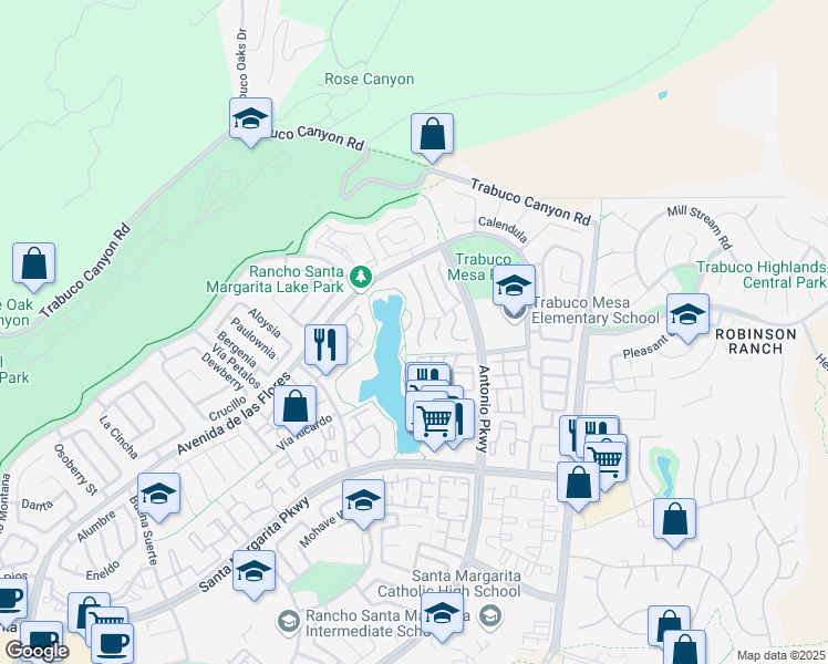 map of restaurants, bars, coffee shops, grocery stores, and more near 37 Calle Melinda in Rancho Santa Margarita
