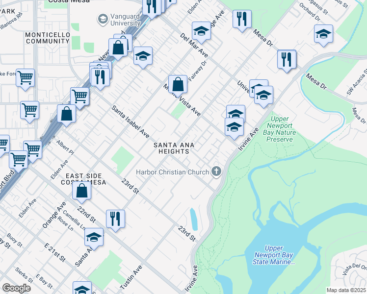 map of restaurants, bars, coffee shops, grocery stores, and more near 339 Riviera Drive in Costa Mesa