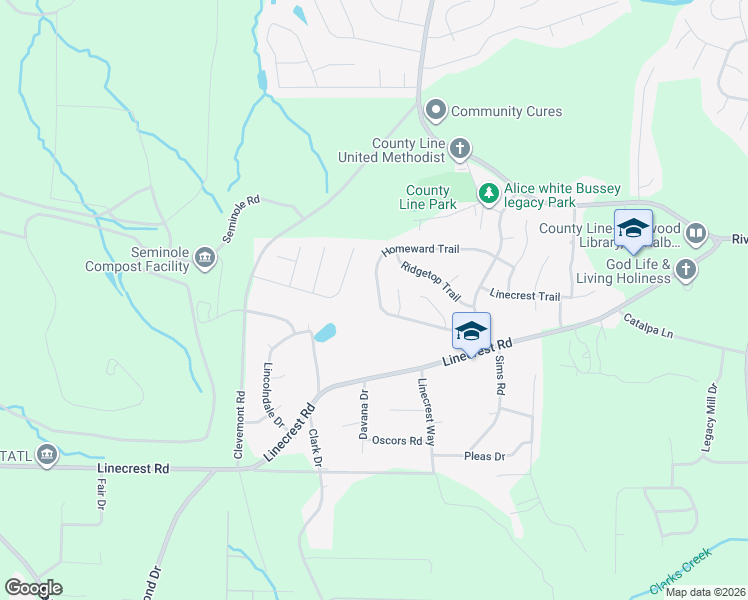 map of restaurants, bars, coffee shops, grocery stores, and more near 3396 Homeward Trail in Ellenwood