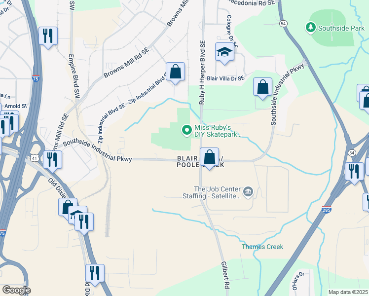 map of restaurants, bars, coffee shops, grocery stores, and more near Gilbert Street Southeast in Atlanta