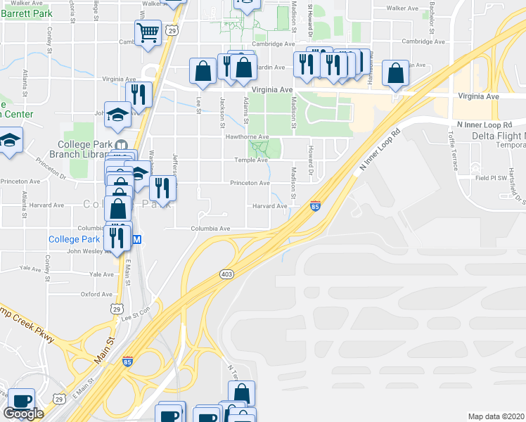 map of restaurants, bars, coffee shops, grocery stores, and more near 3759 Myrtle Street in Atlanta