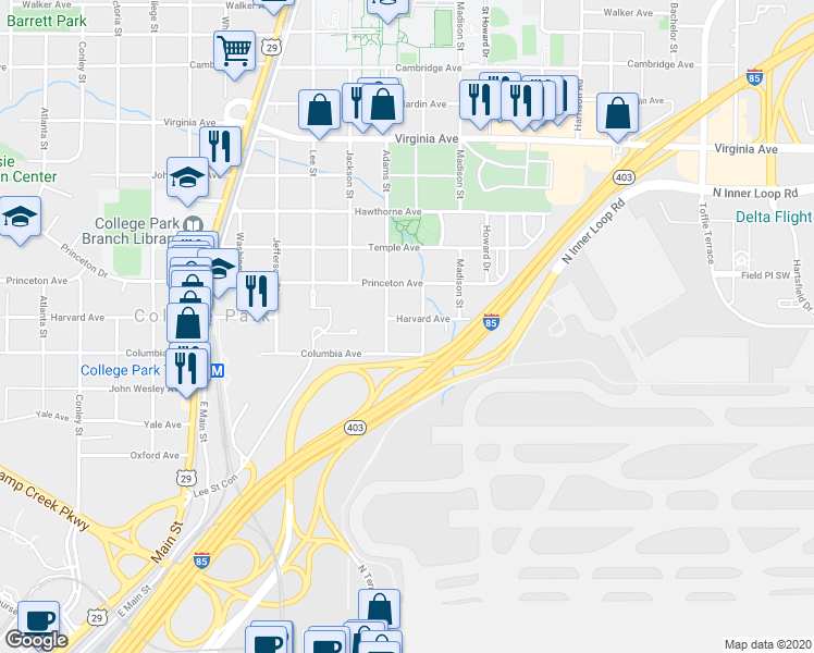 map of restaurants, bars, coffee shops, grocery stores, and more near 3759 Myrtle Street in Atlanta