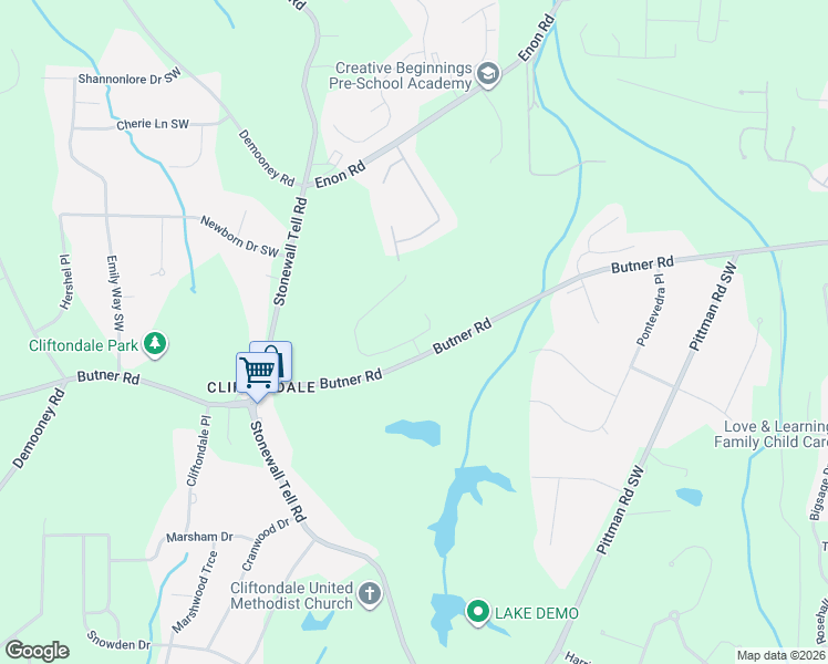 map of restaurants, bars, coffee shops, grocery stores, and more near 4411 Butner Road in Atlanta