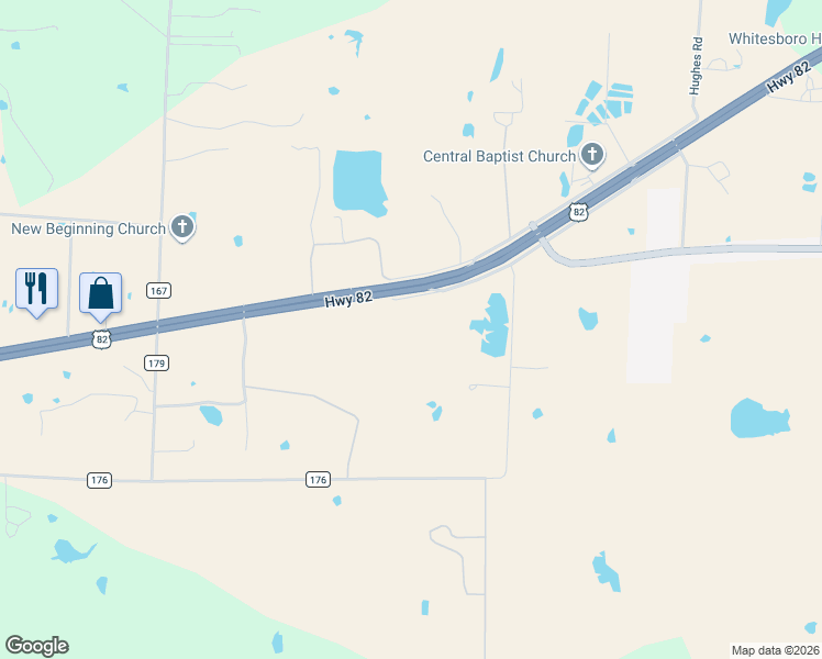 map of restaurants, bars, coffee shops, grocery stores, and more near 34778 U.S. 82 in Whitesboro