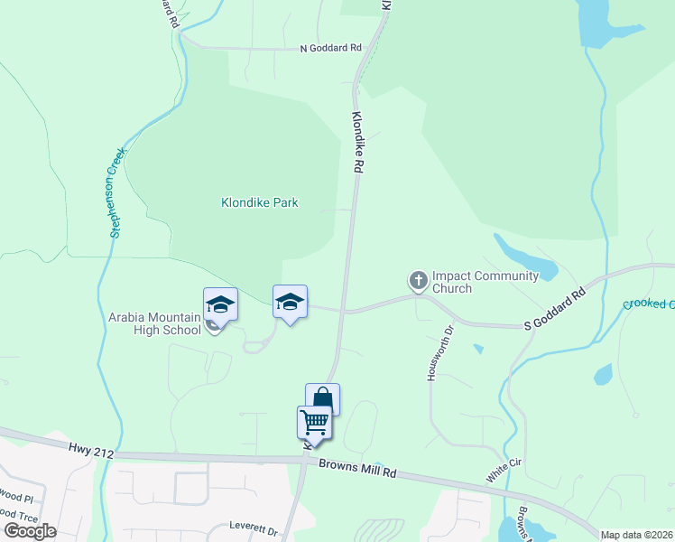map of restaurants, bars, coffee shops, grocery stores, and more near 6816 South Goddard Road in Stonecrest