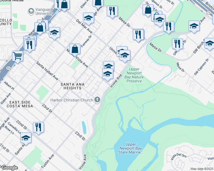 map of restaurants, bars, coffee shops, grocery stores, and more near 379 Monte Vista Avenue in Costa Mesa