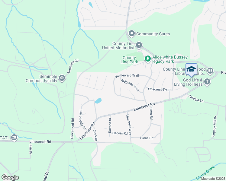 map of restaurants, bars, coffee shops, grocery stores, and more near 3396 Homeward Trail in Ellenwood