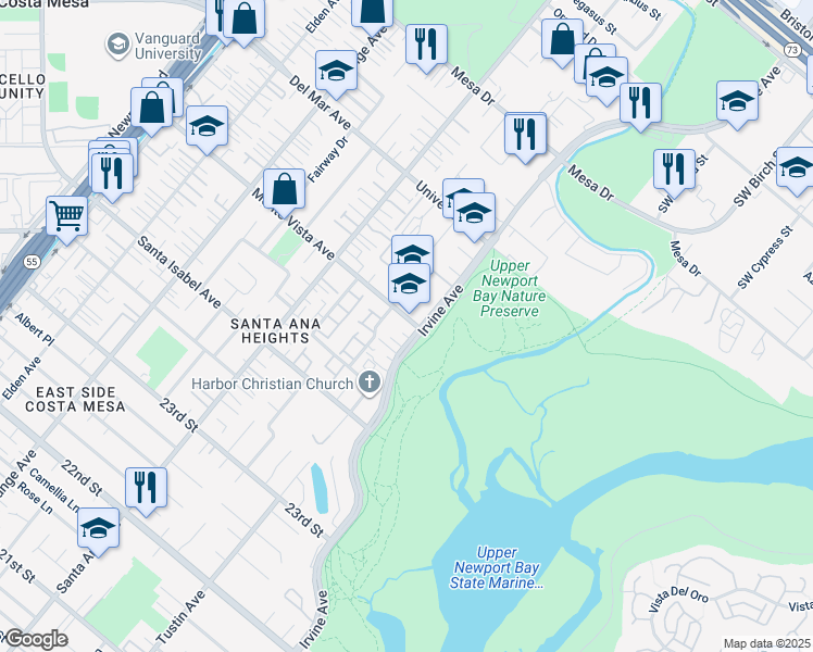 map of restaurants, bars, coffee shops, grocery stores, and more near 379 Monte Vista Avenue in Costa Mesa