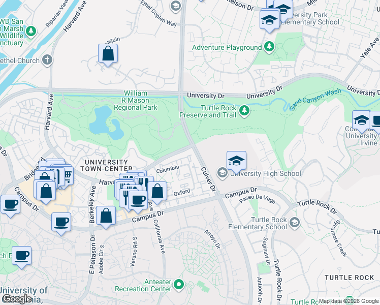 map of restaurants, bars, coffee shops, grocery stores, and more near 77 Wellesley in Irvine