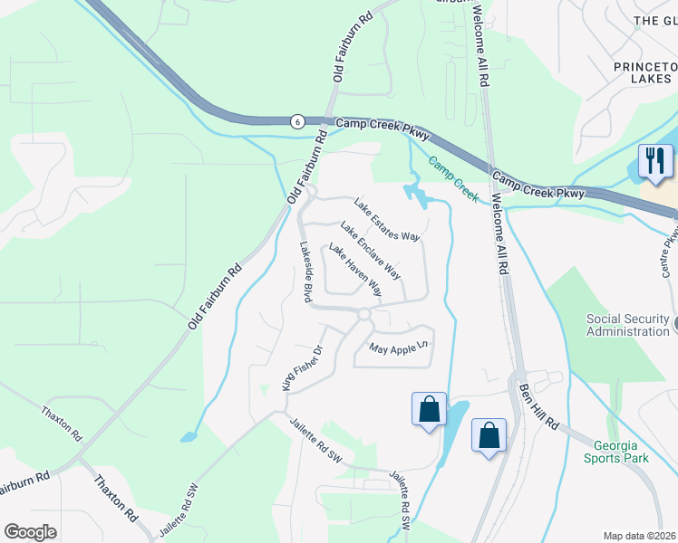 map of restaurants, bars, coffee shops, grocery stores, and more near 3809 Lake Haven Way in Atlanta