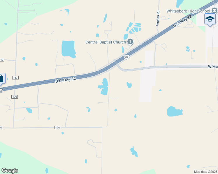 map of restaurants, bars, coffee shops, grocery stores, and more near 59 Club Lake Rd. in Whitesboro