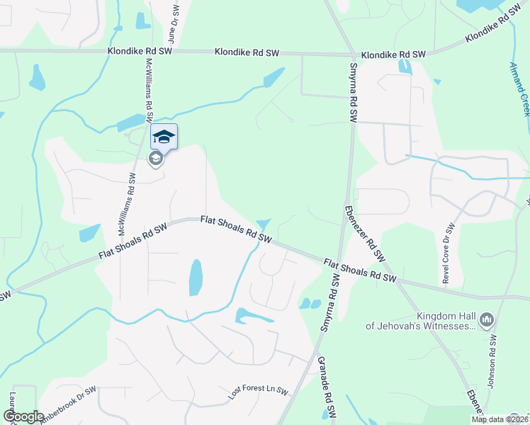 map of restaurants, bars, coffee shops, grocery stores, and more near 2089 Flat Shoals Road Southwest in Conyers