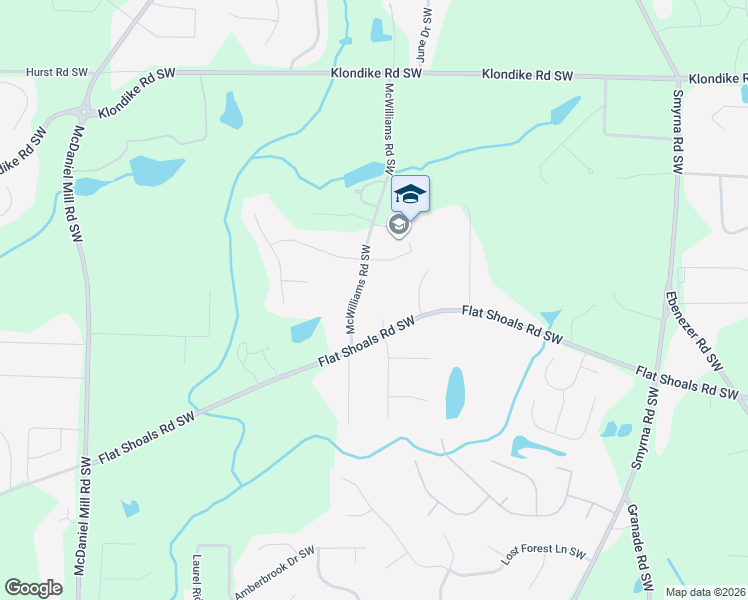 map of restaurants, bars, coffee shops, grocery stores, and more near 1390 McWilliams Road Southwest in Conyers