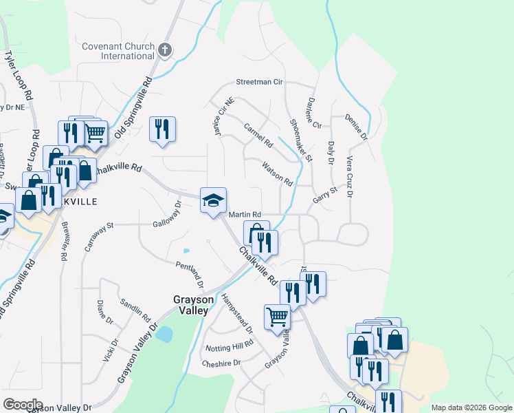 map of restaurants, bars, coffee shops, grocery stores, and more near 2530 Martin Circle in Birmingham