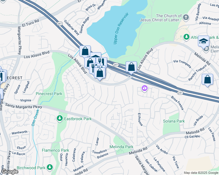 map of restaurants, bars, coffee shops, grocery stores, and more near 21296 Carabela in Mission Viejo