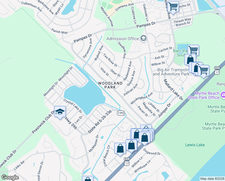 map of restaurants, bars, coffee shops, grocery stores, and more near 3783 Spruce Drive in Myrtle Beach