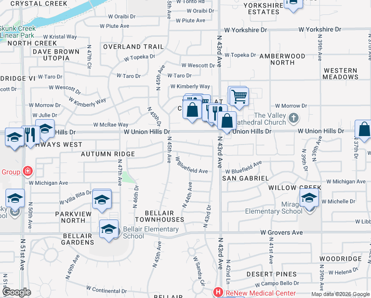 map of restaurants, bars, coffee shops, grocery stores, and more near 4422 West Villa Theresa Drive in Glendale