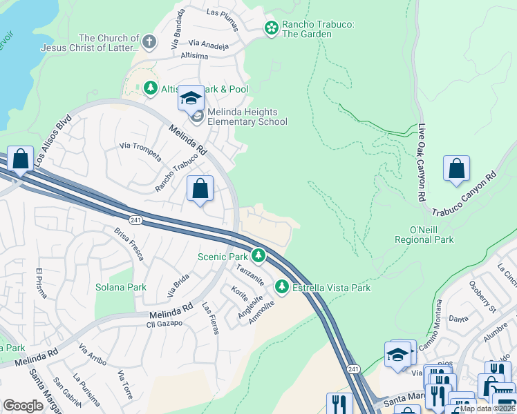 map of restaurants, bars, coffee shops, grocery stores, and more near 29752 Melinda Road in Rancho Santa Margarita