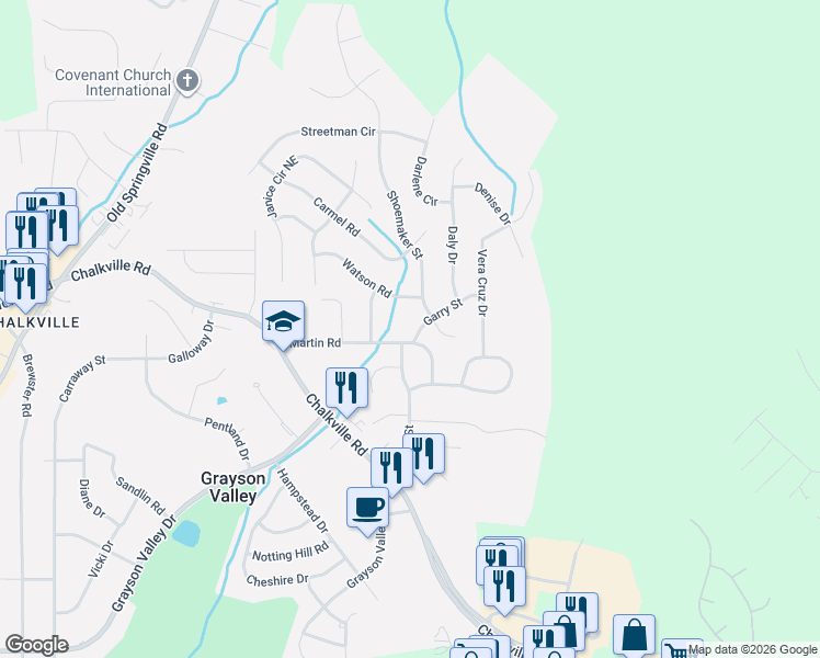 map of restaurants, bars, coffee shops, grocery stores, and more near 2517 Watson Road in Birmingham