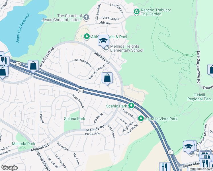 map of restaurants, bars, coffee shops, grocery stores, and more near 2 Paseo Primero in Rancho Santa Margarita