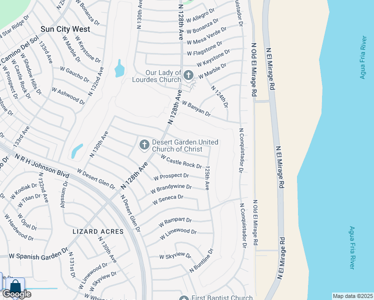 map of restaurants, bars, coffee shops, grocery stores, and more near 12538 West Shadow Hills Drive in Sun City West