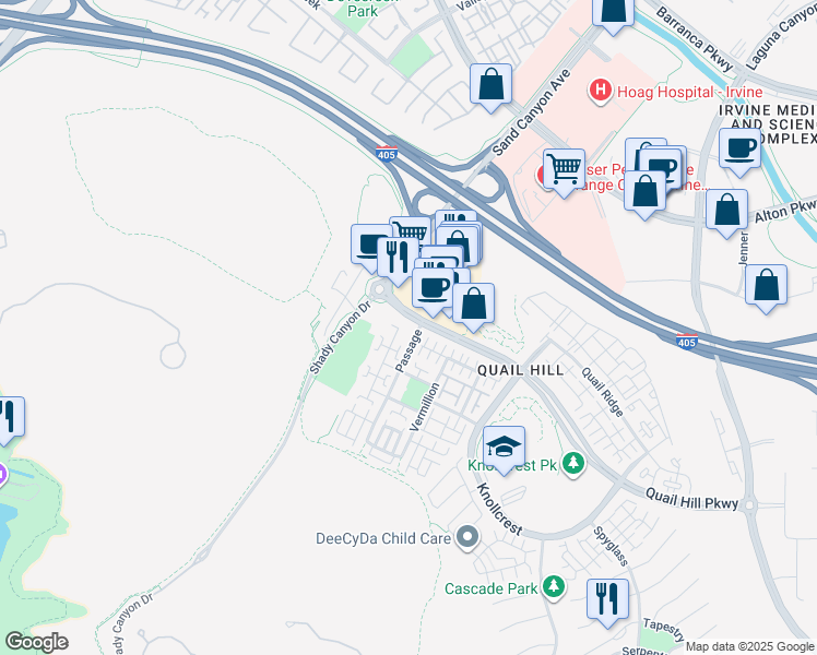 map of restaurants, bars, coffee shops, grocery stores, and more near 38 Stepping Stone in Irvine