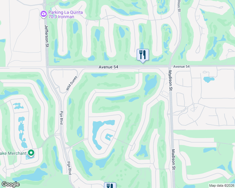 map of restaurants, bars, coffee shops, grocery stores, and more near 54652 Inverness Way in La Quinta
