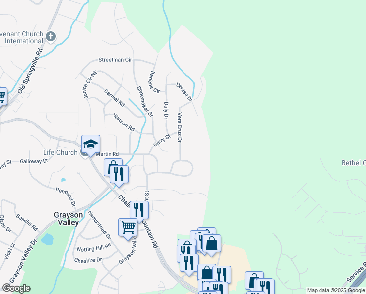 map of restaurants, bars, coffee shops, grocery stores, and more near 2483 Vera Cruz Drive in Birmingham