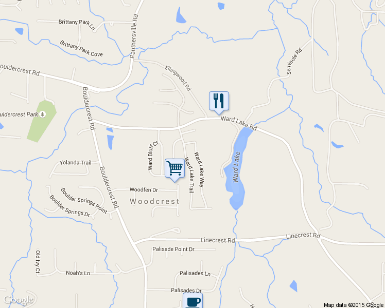 map of restaurants, bars, coffee shops, grocery stores, and more near 2827 Ward Lake Way in Ellenwood