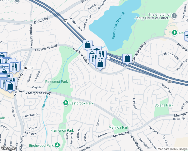 map of restaurants, bars, coffee shops, grocery stores, and more near 21275 Trivoli in Mission Viejo