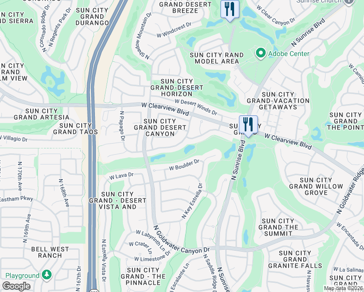 map of restaurants, bars, coffee shops, grocery stores, and more near 16236 West Scarlet Canyon Drive in Surprise