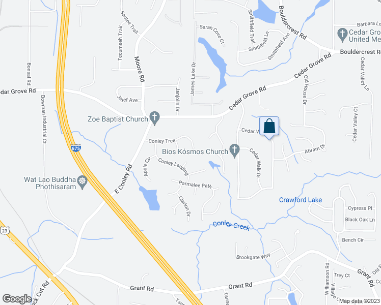 map of restaurants, bars, coffee shops, grocery stores, and more near 1829 Conley Trace in Conley
